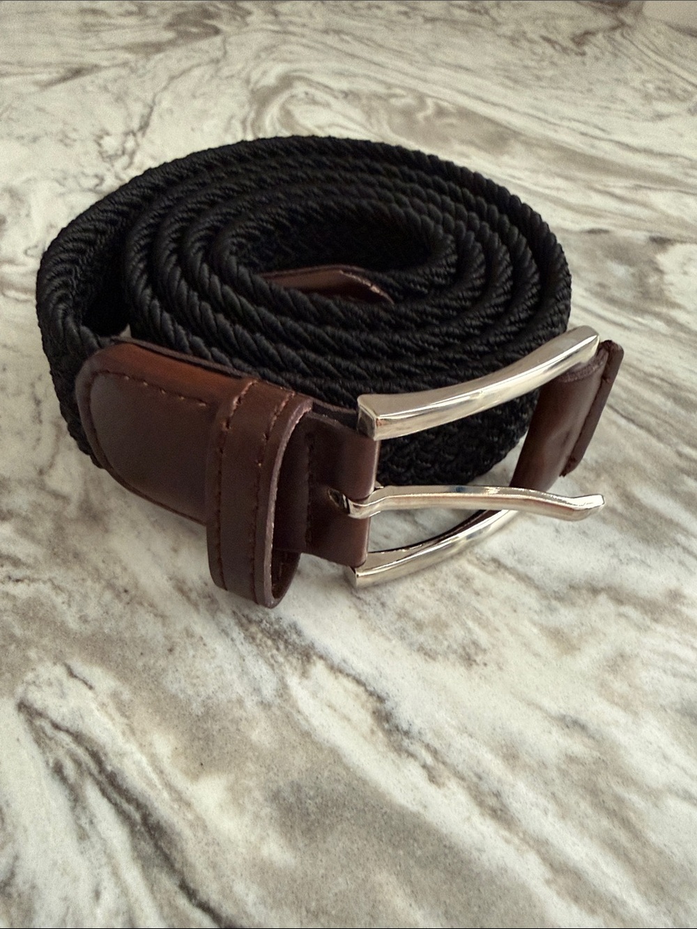 Polo by Ralph Lauren Black Woven Belt with Brown Leather Accents